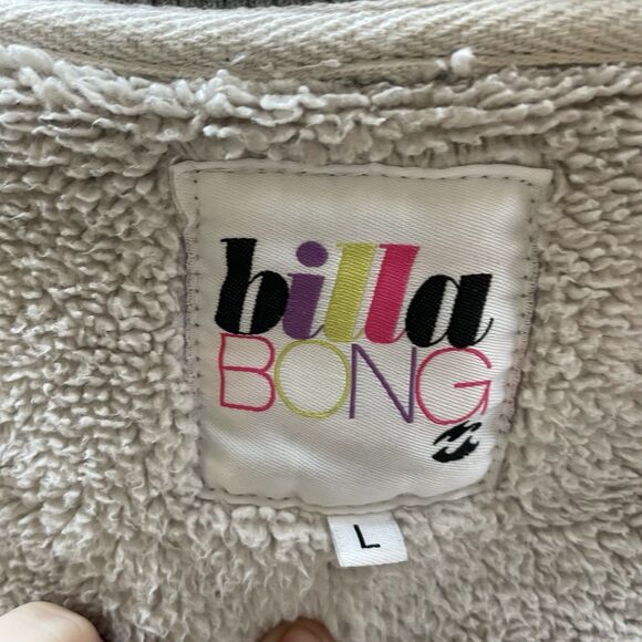 Billabong Jacket Womens Large Gray Sherpa Lined Hooded Button Up Knit Sweater - Picture 7 of 12